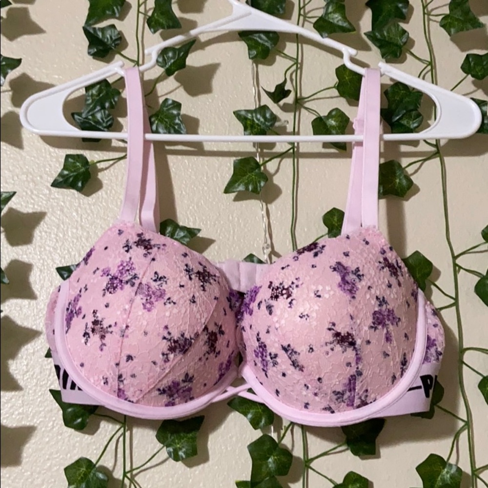 PINK Floral Lace Push-Up Bra